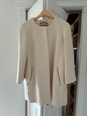 Massimo Dutti Cream Textured Open-Front Pea Coat